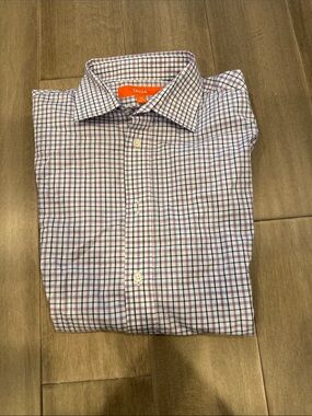 TALLIA White Dress Shirt with Blue & Purple Check Plaid